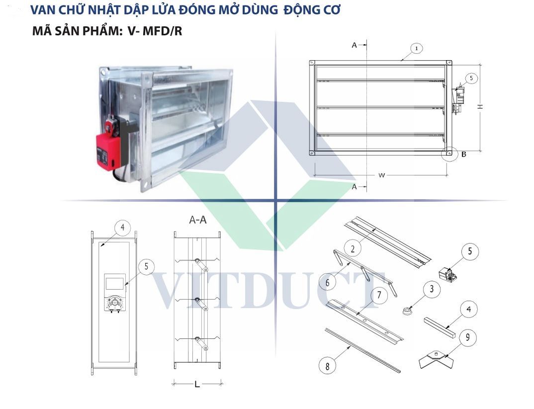 Van chữ nhật dập lửa đóng mở bằng động cơ: V-MFD/R