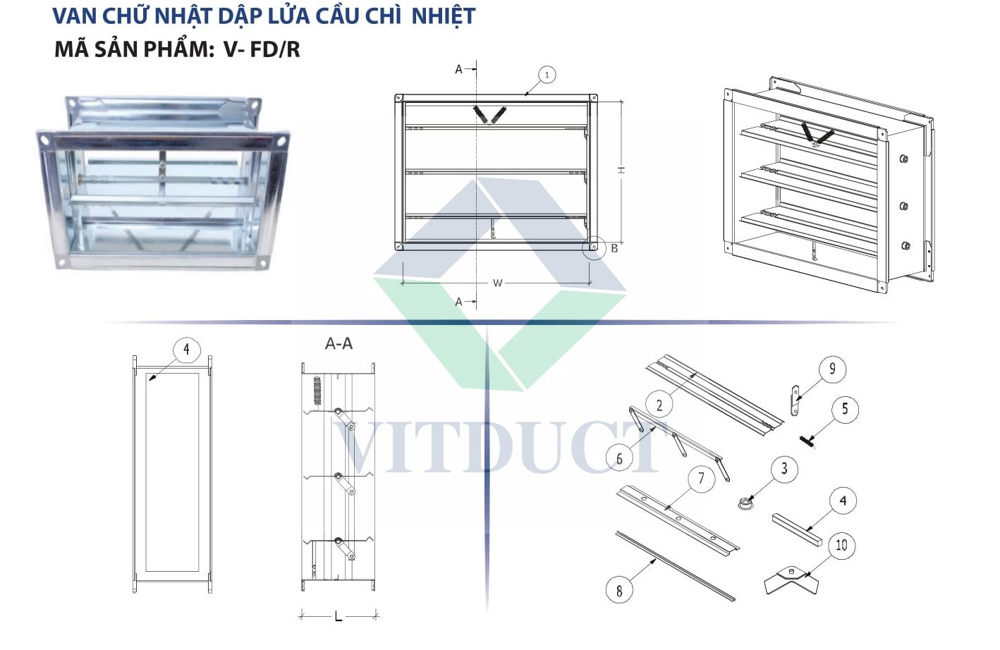 Van chữ nhật dập lửa cầu chì nhiệt: V-FD/R