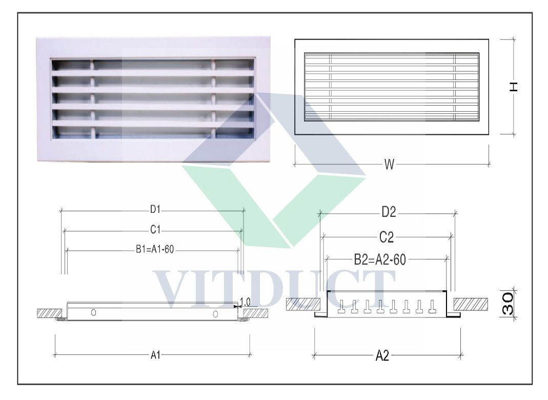 Cửa gió kiểu khe nan T: V-LG/T