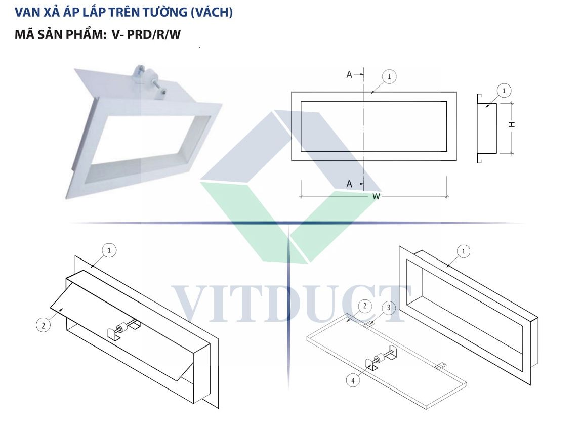 Van xả áp lắp trên tường (vách): V-PRD/R/W